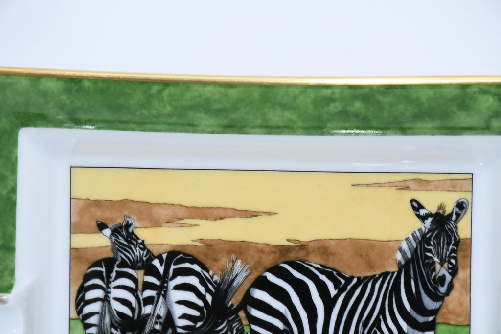 Hermes Zebra Change tray green porcelain Ashtray animal plate VIDE POCHE 019