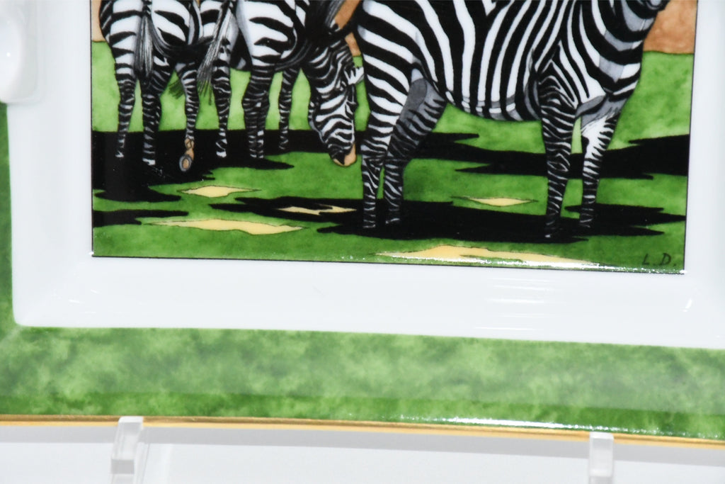Hermes Zebra Change tray green porcelain Ashtray animal plate VIDE POCHE 019