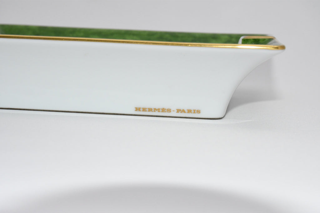 Hermes Zebra Change tray green porcelain Ashtray animal plate VIDE POCHE 019