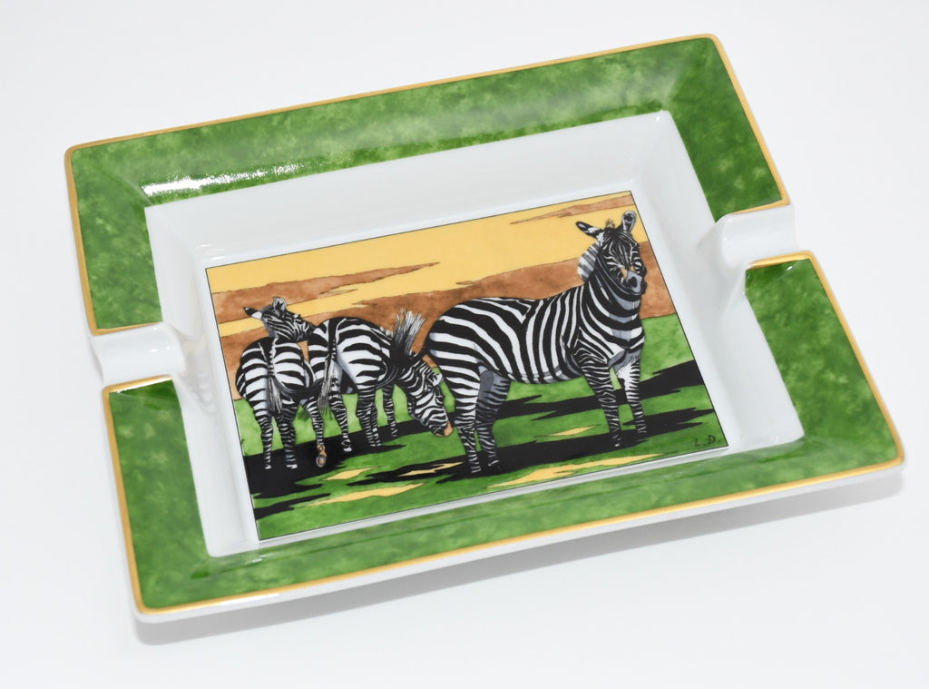 Hermes Zebra Change tray green porcelain Ashtray animal plate VIDE POCHE