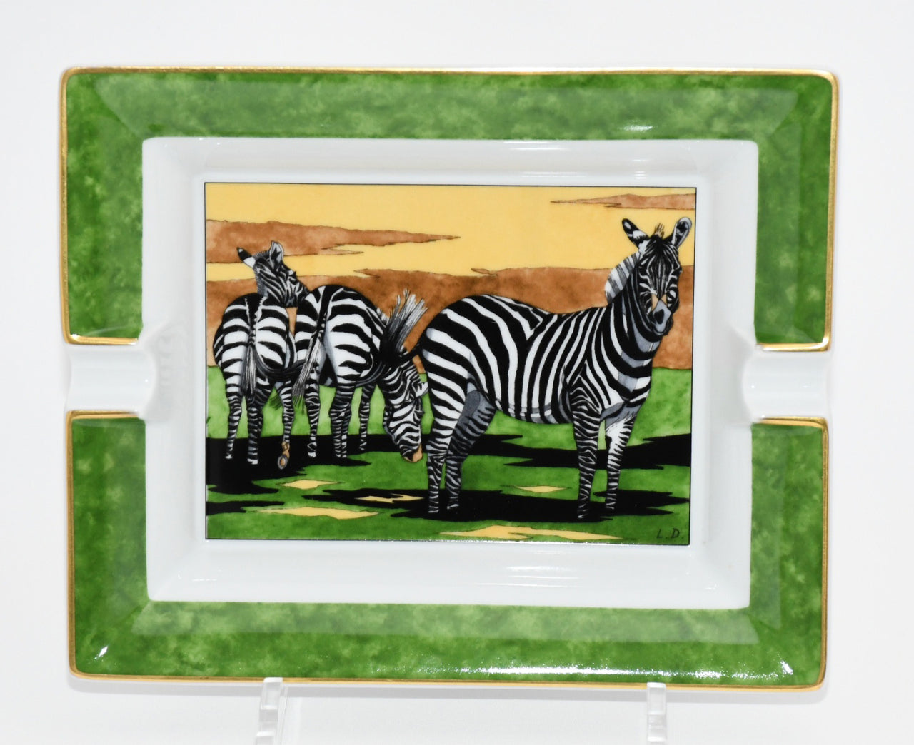 Hermes Zebra Change tray green porcelain Ashtray animal plate VIDE POCHE