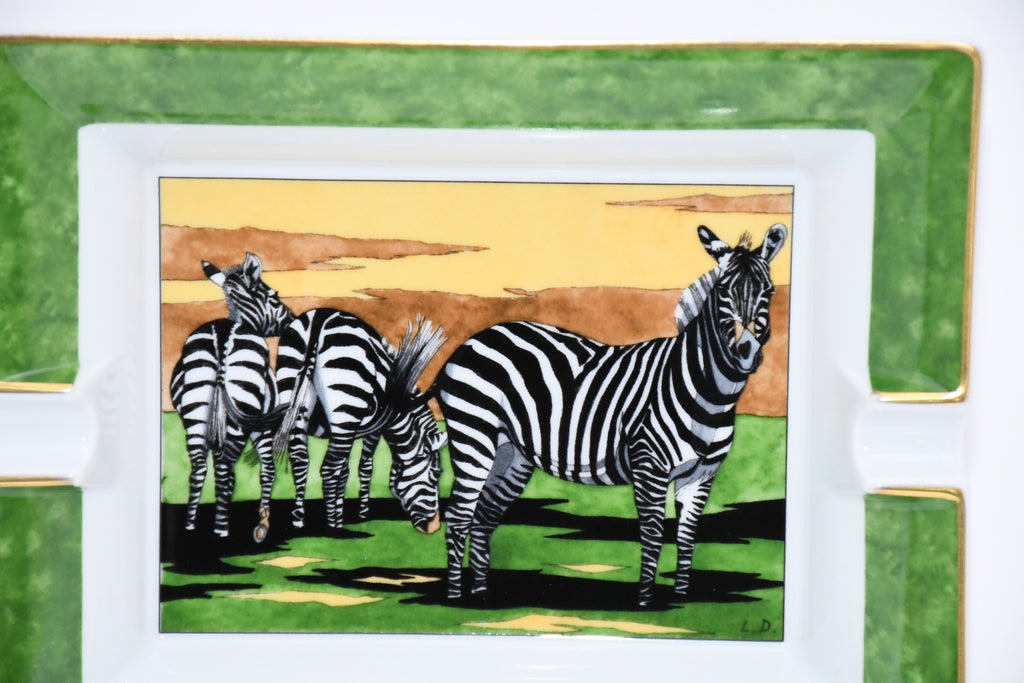 Hermes Zebra Change tray green porcelain Ashtray animal plate VIDE POCHE