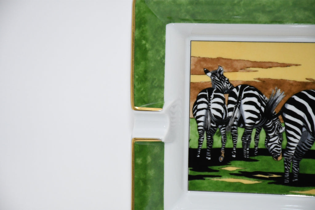 Hermes Zebra Change tray green porcelain Ashtray animal plate VIDE POCHE