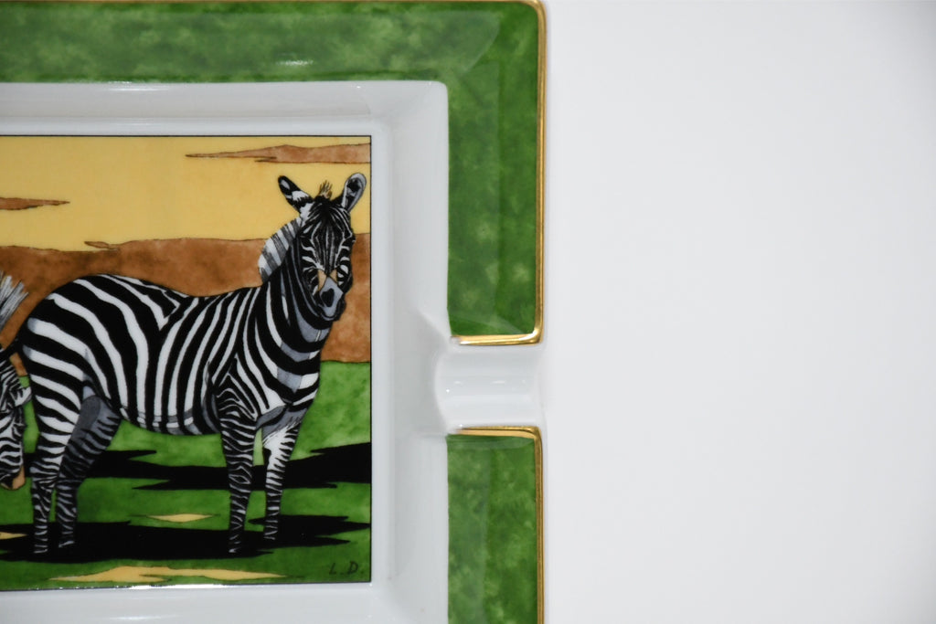Hermes Zebra Change tray green porcelain Ashtray animal plate VIDE POCHE