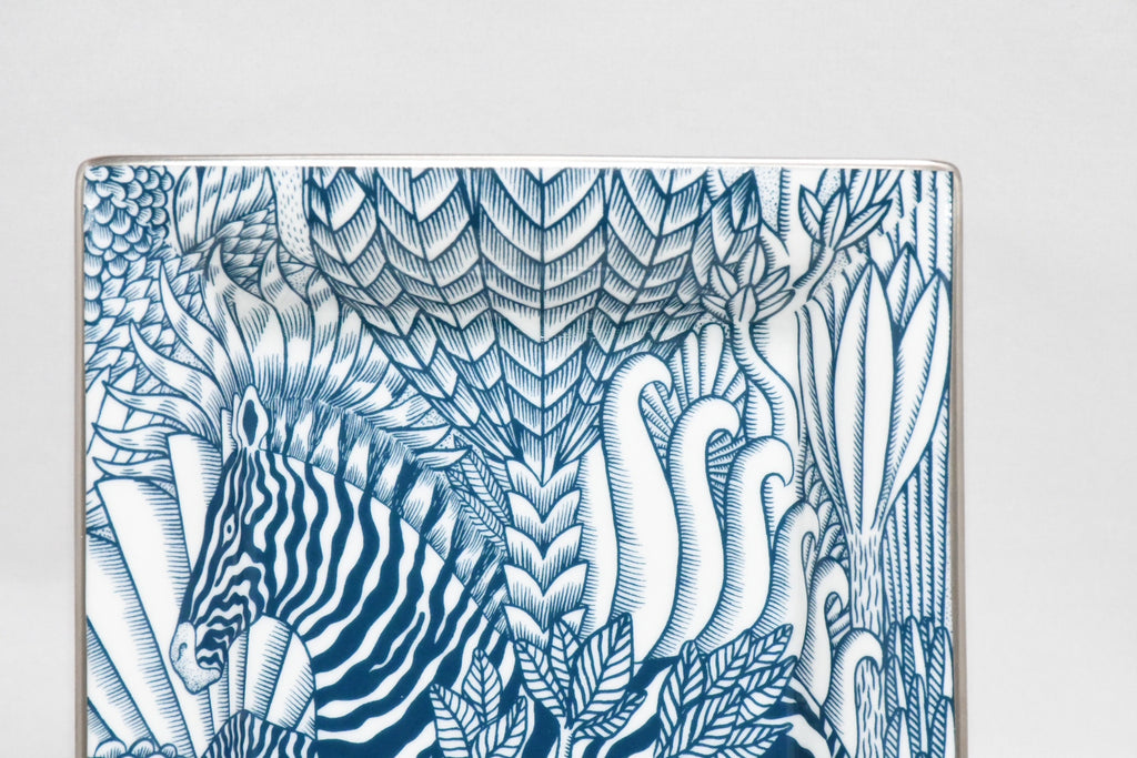 Hermes Zebre Camoufle Change tray porcelain Ashtray blue plate camouflage