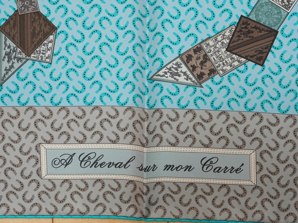 Hermes A Cheval sur mon Carre 90 cm silk Scarf light blue gray horse 35"