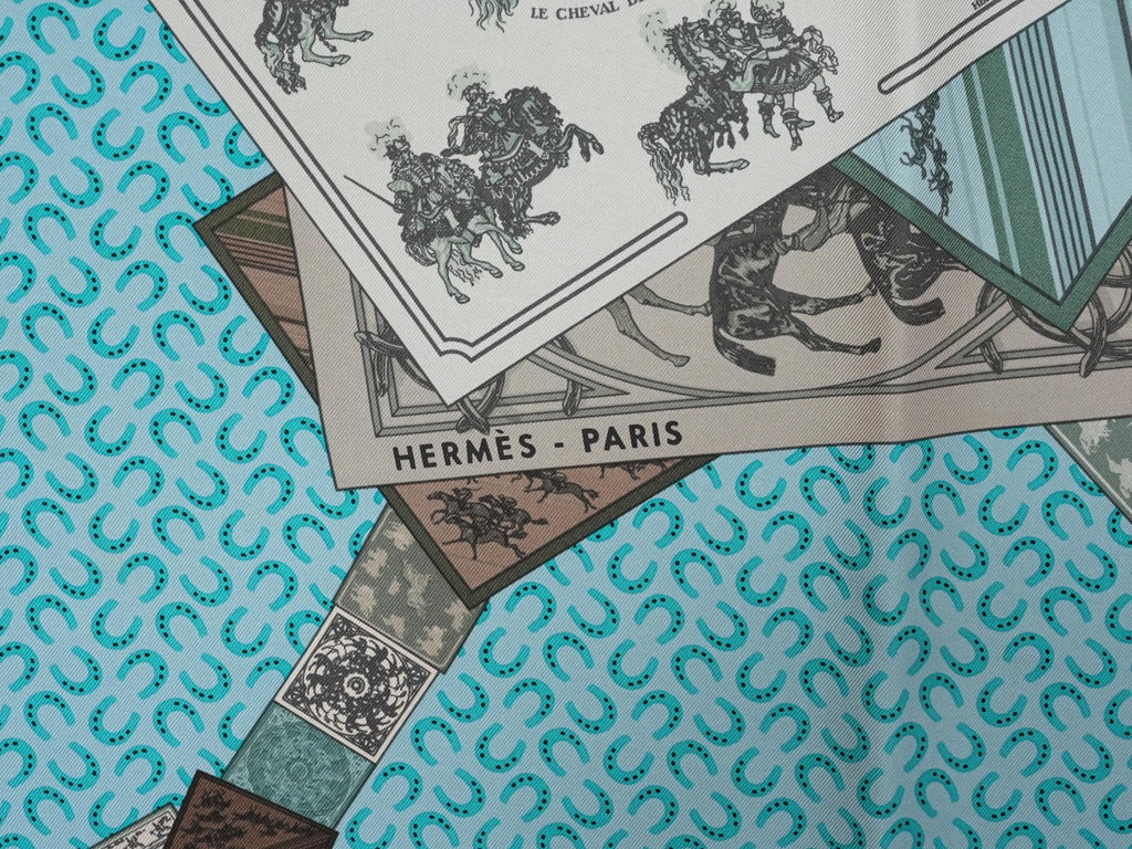 Hermes A Cheval sur mon Carre 90 cm silk Scarf light blue gray horse 35"