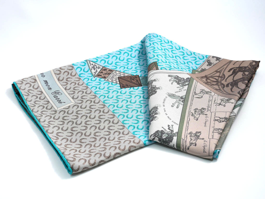 Hermes A Cheval sur mon Carre 90 cm silk Scarf light blue gray horse 35"