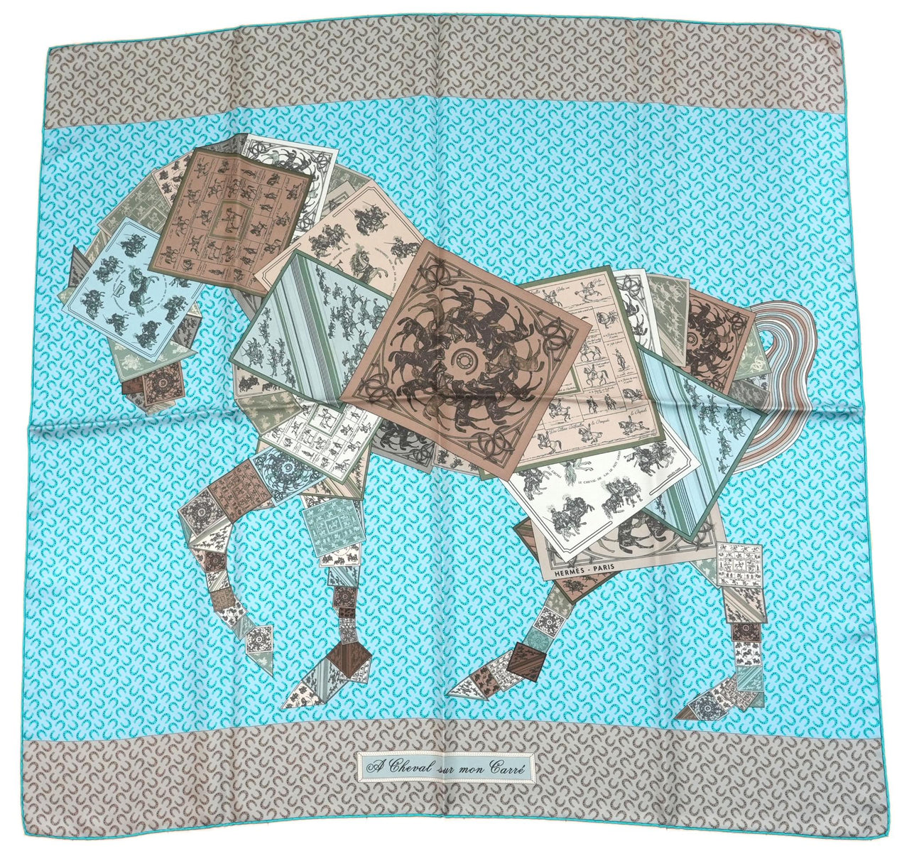 Hermes A Cheval sur mon Carre 90 cm silk Scarf light blue gray horse 35"