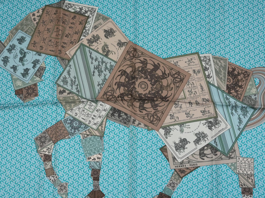 Hermes A Cheval sur mon Carre 90 cm silk Scarf light blue gray horse 35"