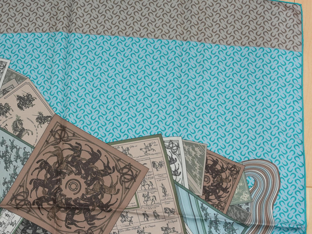 Hermes A Cheval sur mon Carre 90 cm silk Scarf light blue gray horse 35"