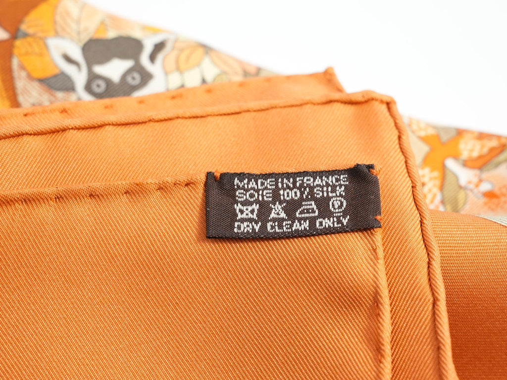 Hermes Au Coeur de la Vie 90 cm silk Scarf orange brown life forest Carre 35"