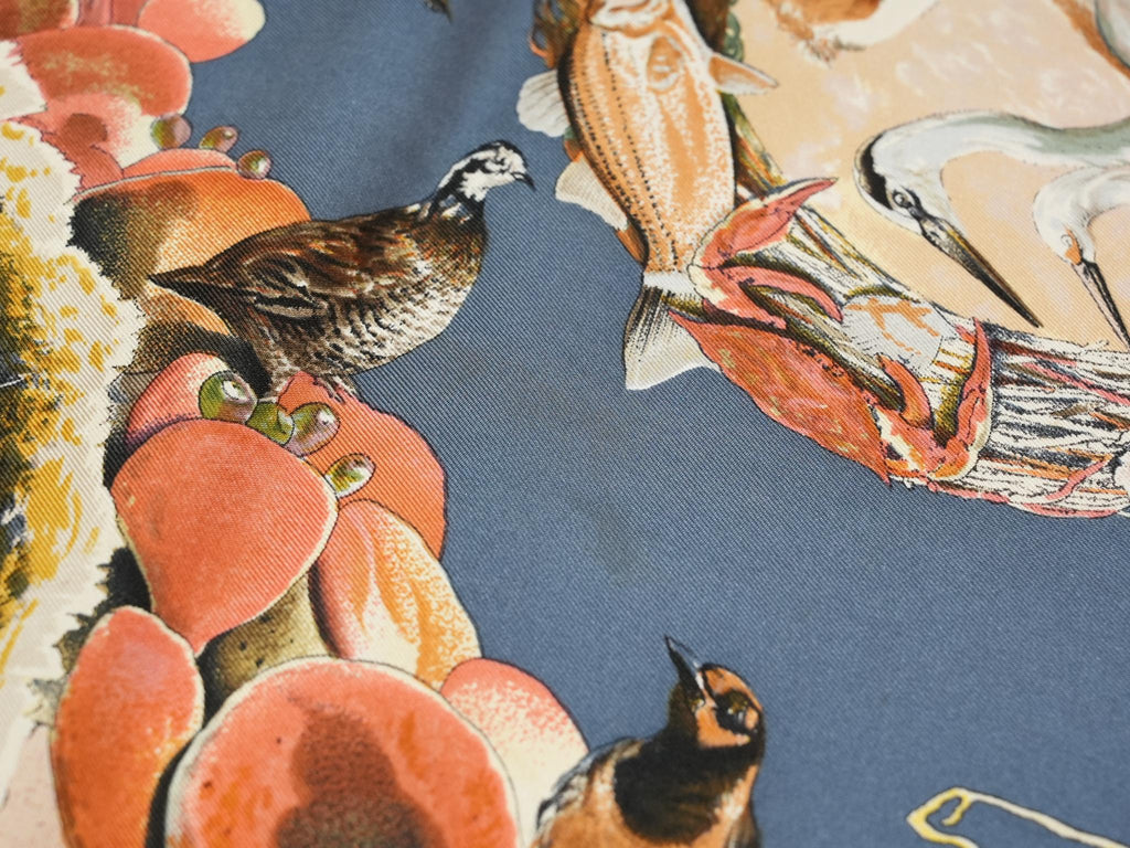 Hermes Faune Et Flore Du Texas Wildlife 90 cm Scarf by Kermit Oliver silk blue Carre animal 35" 086