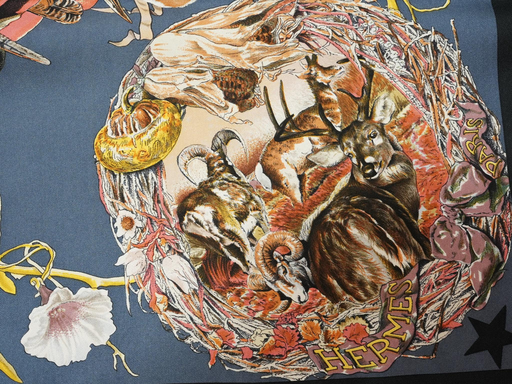 Hermes Faune Et Flore Du Texas Wildlife 90 cm Scarf by Kermit Oliver silk blue Carre animal 35" 086