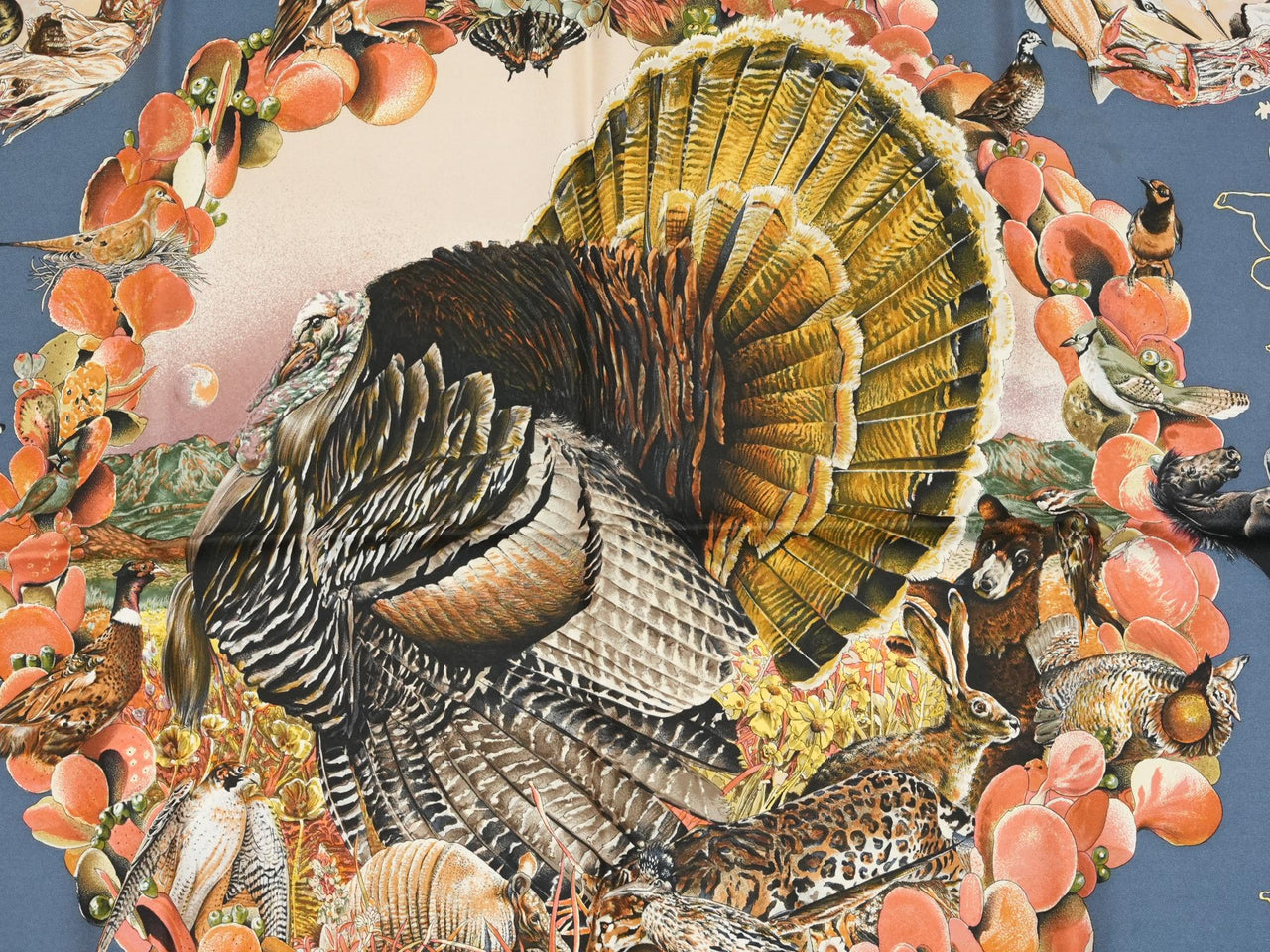 Hermes Faune Et Flore Du Texas Wildlife 90 cm Scarf by Kermit Oliver silk blue Carre animal 35" 086