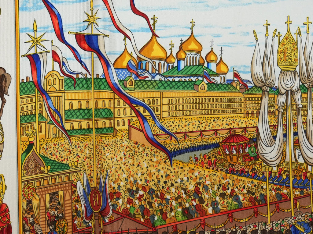 Hermes Grand Cortege a Moscou 90 cm silk Scarf green Carre Moscow march 35"