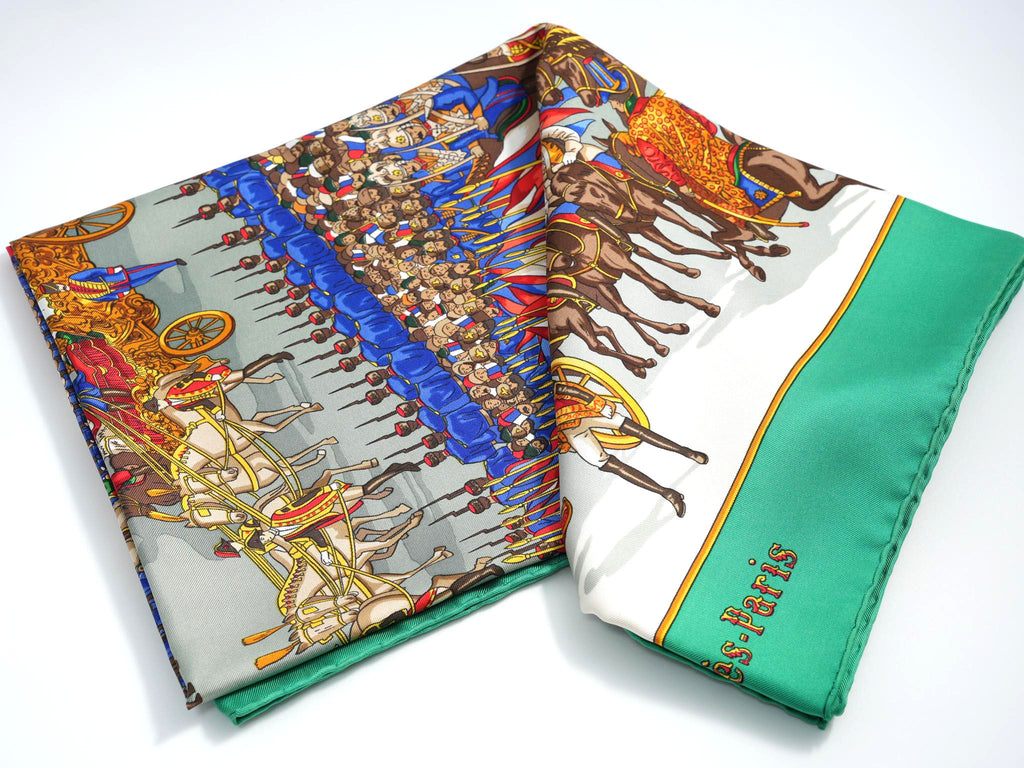 Hermes Grand Cortege a Moscou 90 cm silk Scarf green Carre Moscow march 35"