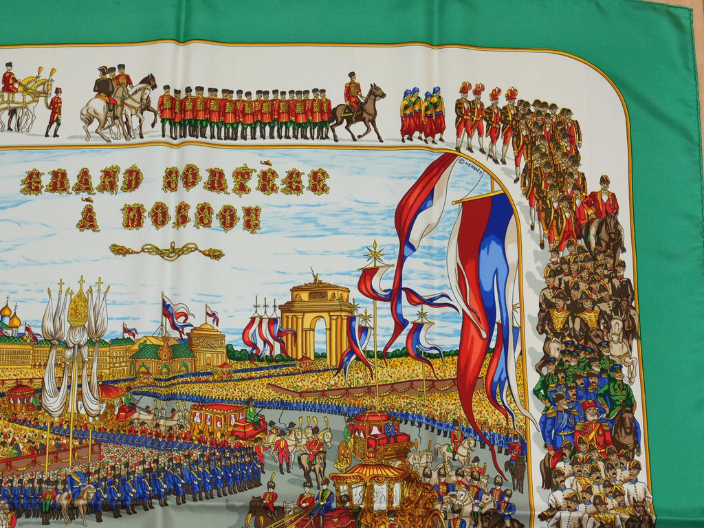Hermes Grand Cortege a Moscou 90 cm silk Scarf green Carre Moscow march 35"