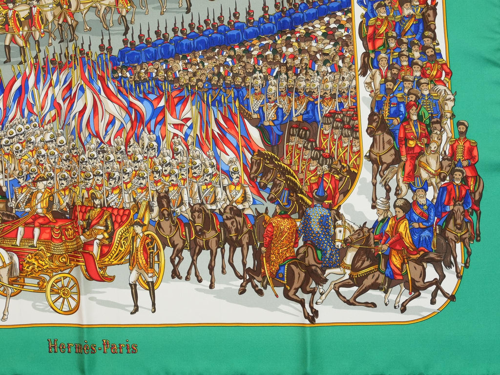 Hermes Grand Cortege a Moscou 90 cm silk Scarf green Carre Moscow march 35"