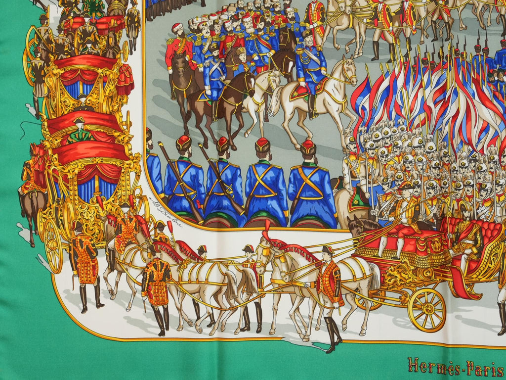 Hermes Grand Cortege a Moscou 90 cm silk Scarf green Carre Moscow march 35"