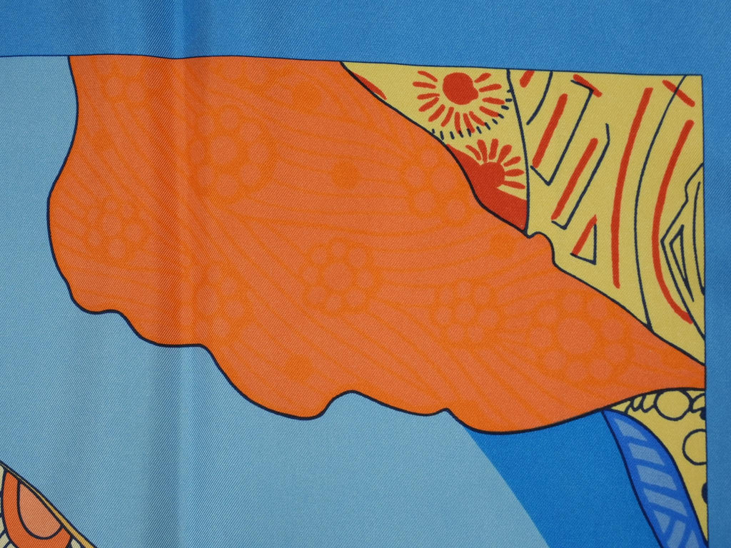 Hermes Grands fonds II Detail 90 cm silk Scarf blue Carre sea fish 35"