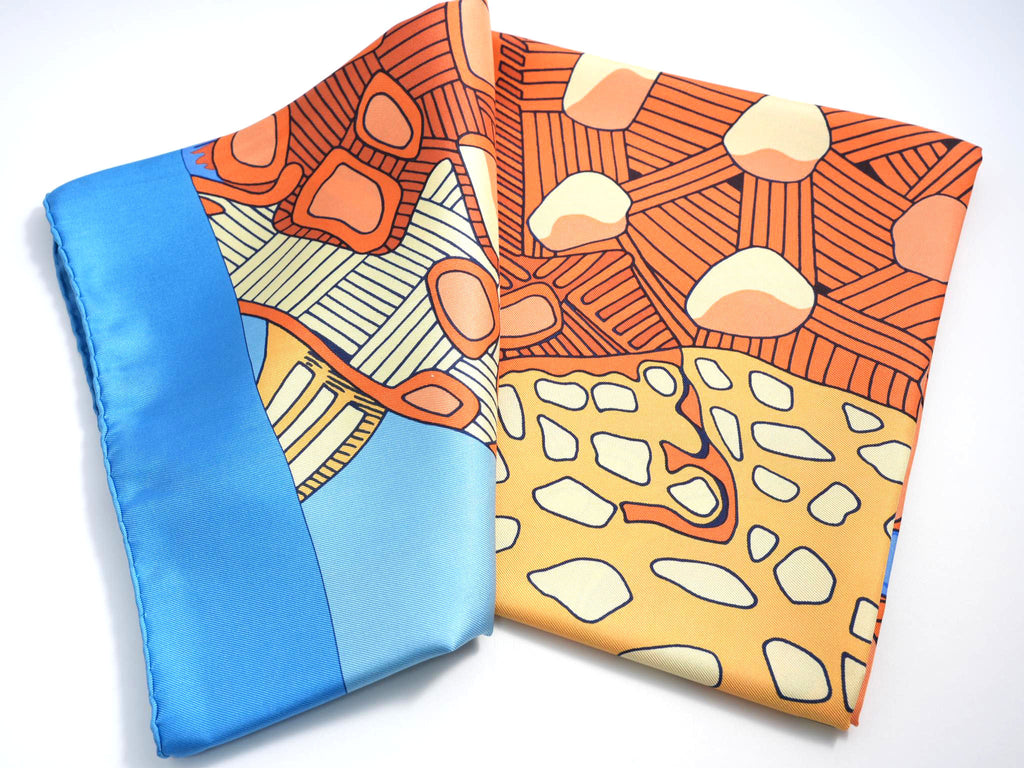 Hermes Grands fonds II Detail 90 cm silk Scarf blue Carre sea fish 35"