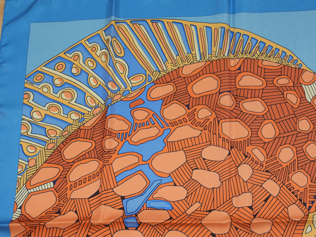 Hermes Grands fonds II Detail 90 cm silk Scarf blue Carre sea fish 35"