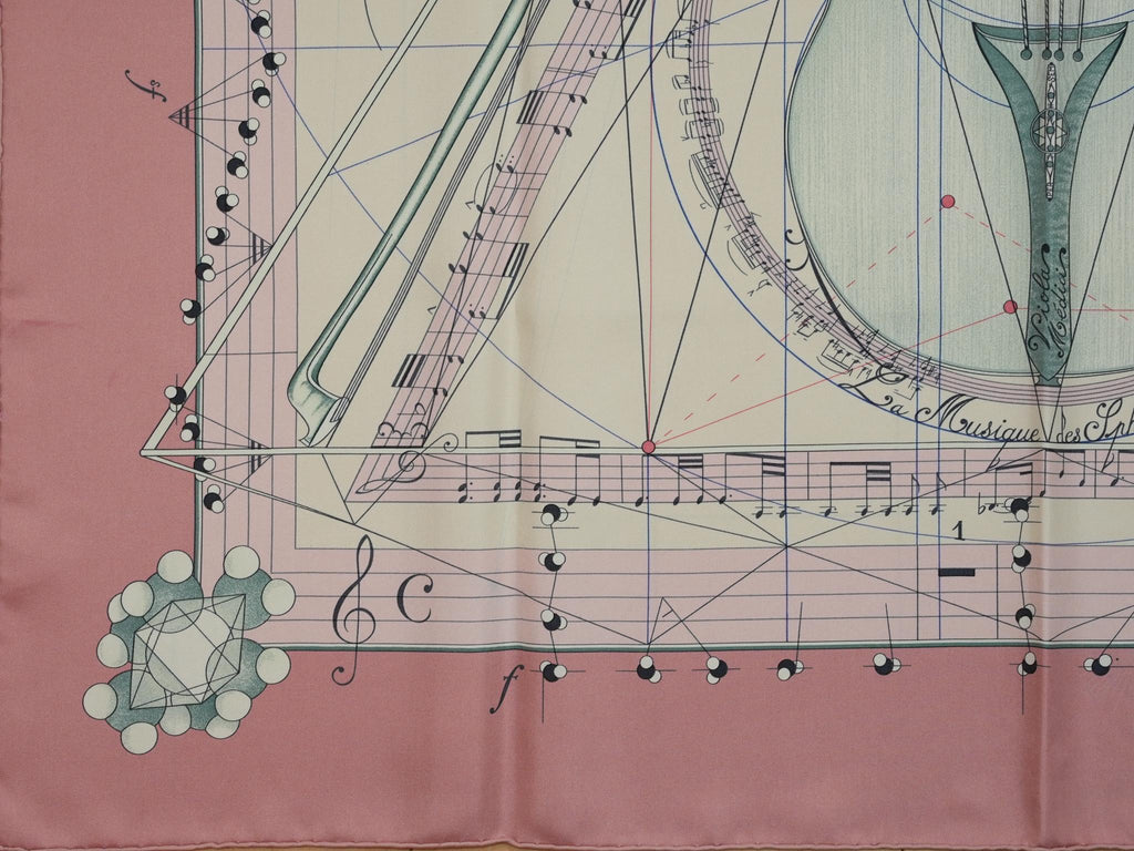Hermes La Musique des Spheres 90 cm silk Scarf pink Carre music instrumental 35"