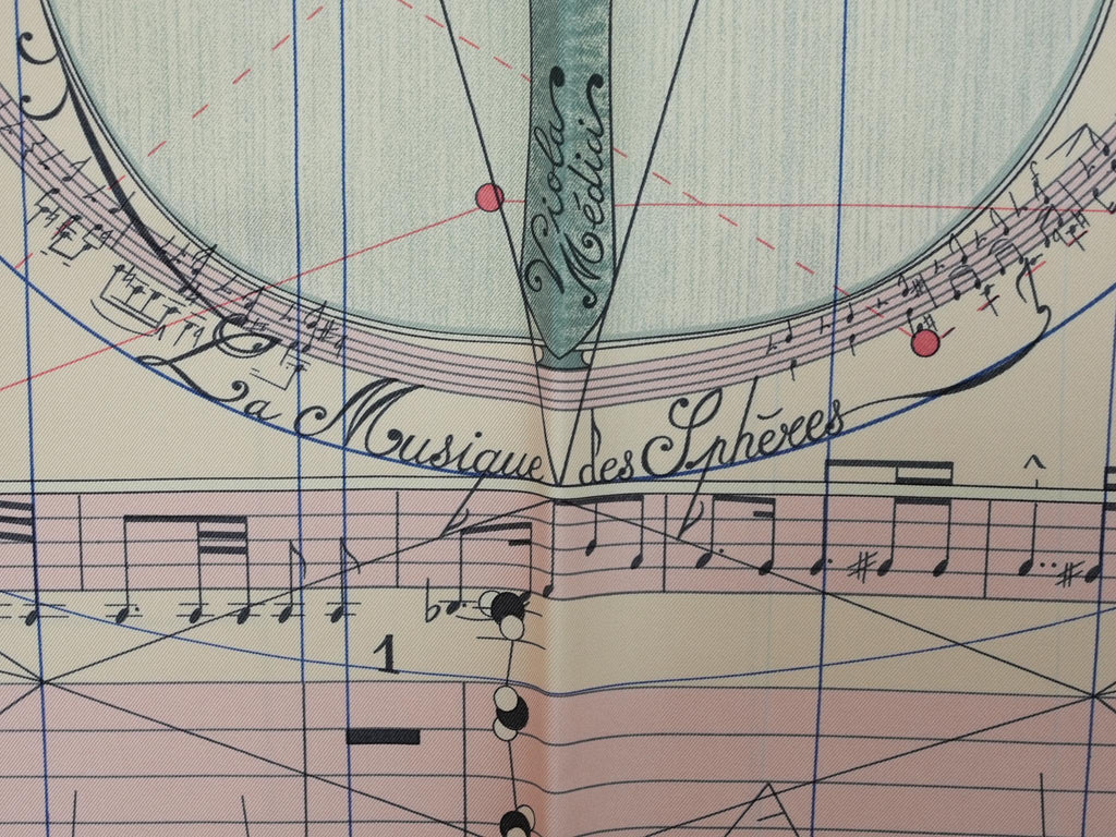 Hermes La Musique des Spheres 90 cm silk Scarf pink Carre music instrumental 35"