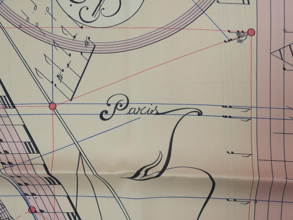 Hermes La Musique des Spheres 90 cm silk Scarf pink Carre music instrumental 35"