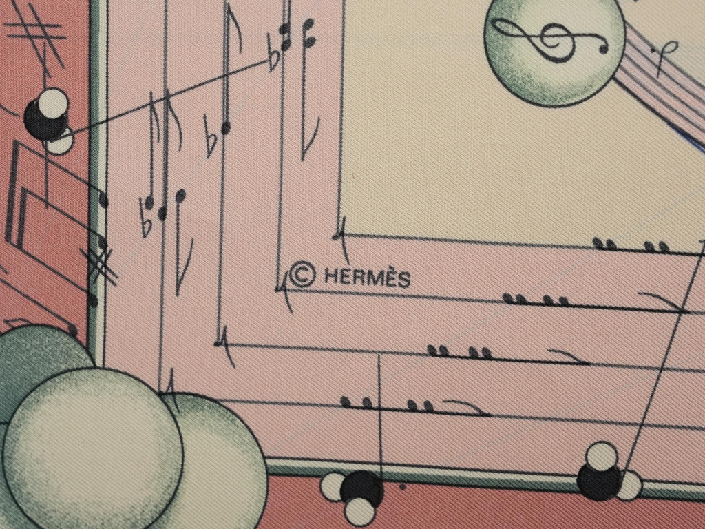 Hermes La Musique des Spheres 90 cm silk Scarf pink Carre music instrumental 35"