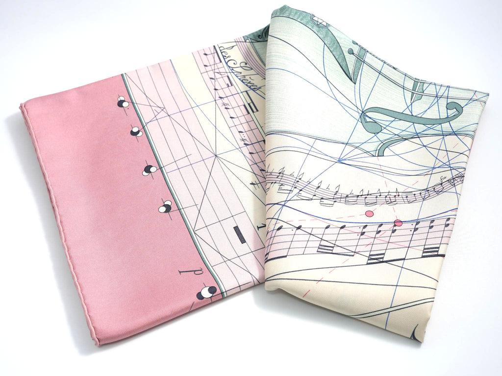 Hermes La Musique des Spheres 90 cm silk Scarf pink Carre music instrumental 35"