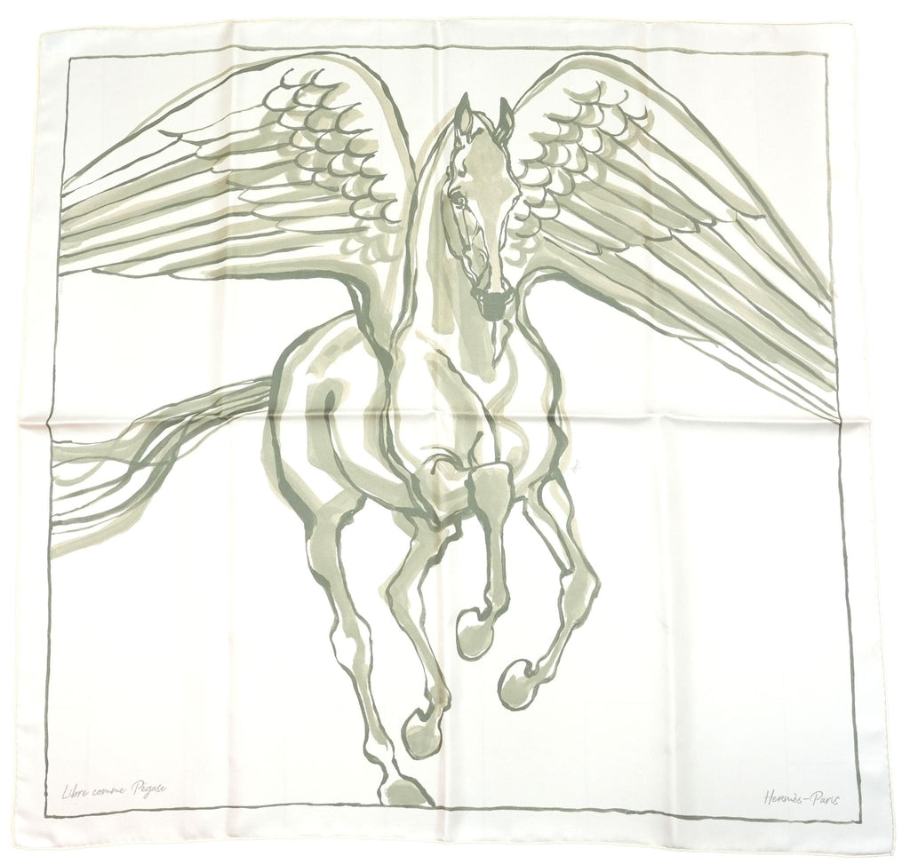 Hermes Libre Comme Pegase 90 cm silk Scarf white Carre Pegasus horse 35"