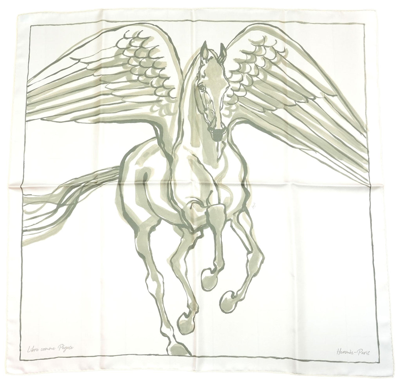 Hermes Libre Comme Pegase 90 cm silk Scarf white Carre Pegasus horse 35"