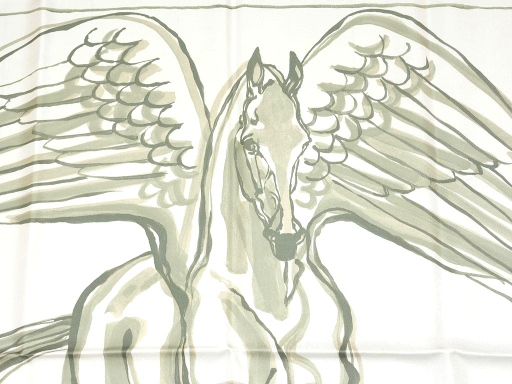 Hermes Libre Comme Pegase 90 cm silk Scarf white Carre Pegasus horse 35"