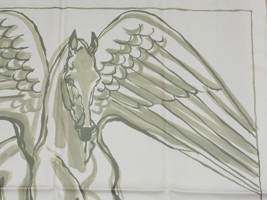 Hermes Libre Comme Pegase 90 cm silk Scarf white Carre Pegasus horse 35"