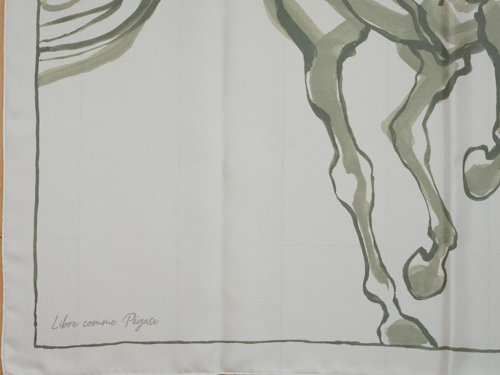 Hermes Libre Comme Pegase 90 cm silk Scarf white Carre Pegasus horse 35"