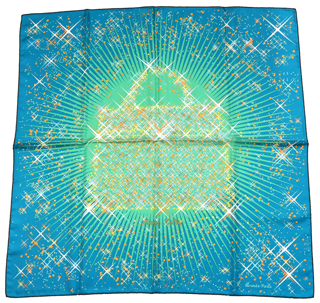 Hermes Magic Kelly by Dimitri Rybaltchenko 90 cm silk Scarf blue green bag Carre 35"