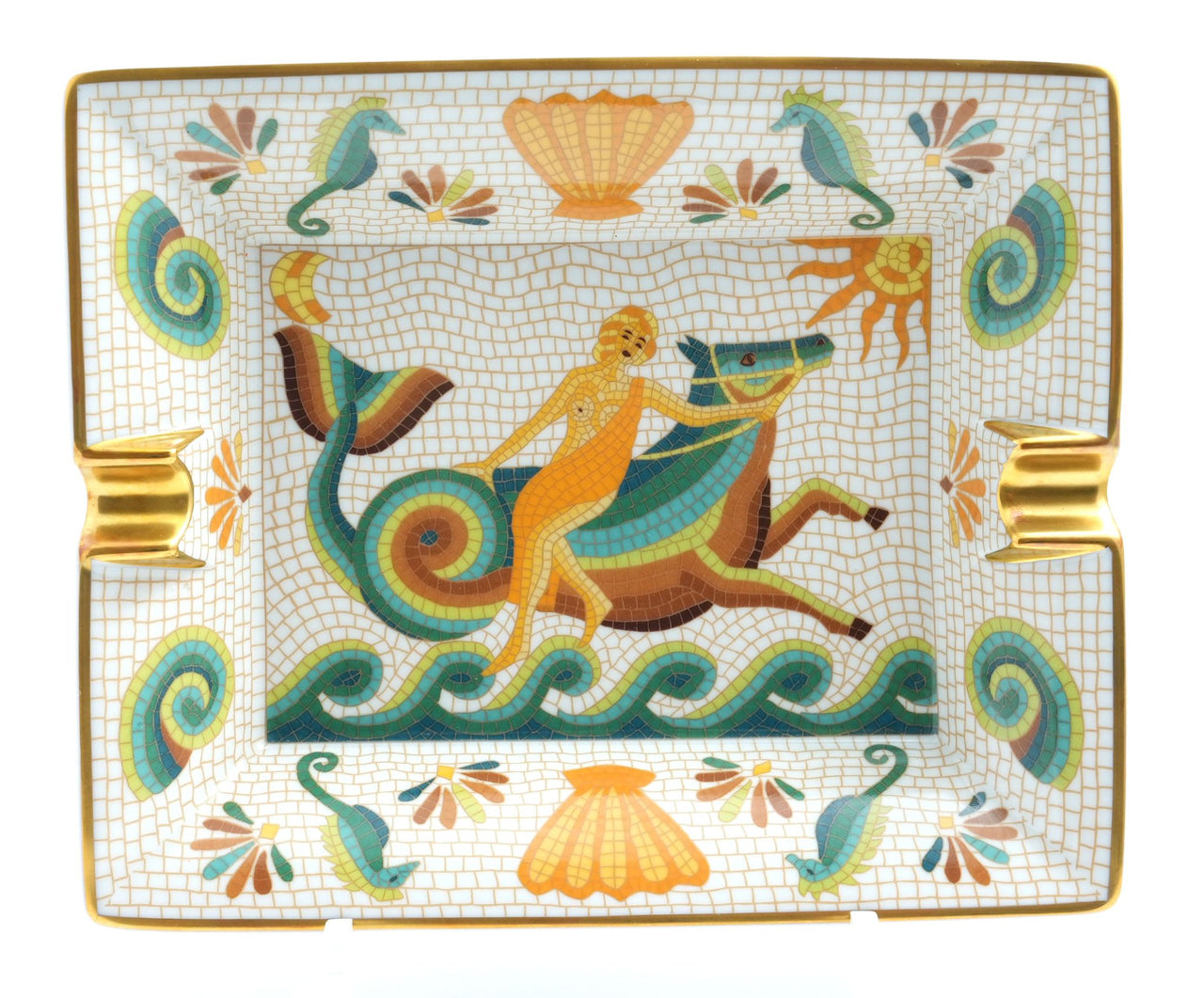 Hermes Naide Change tray porcelain Ashtray mosaic sea horse plate Vide Poche