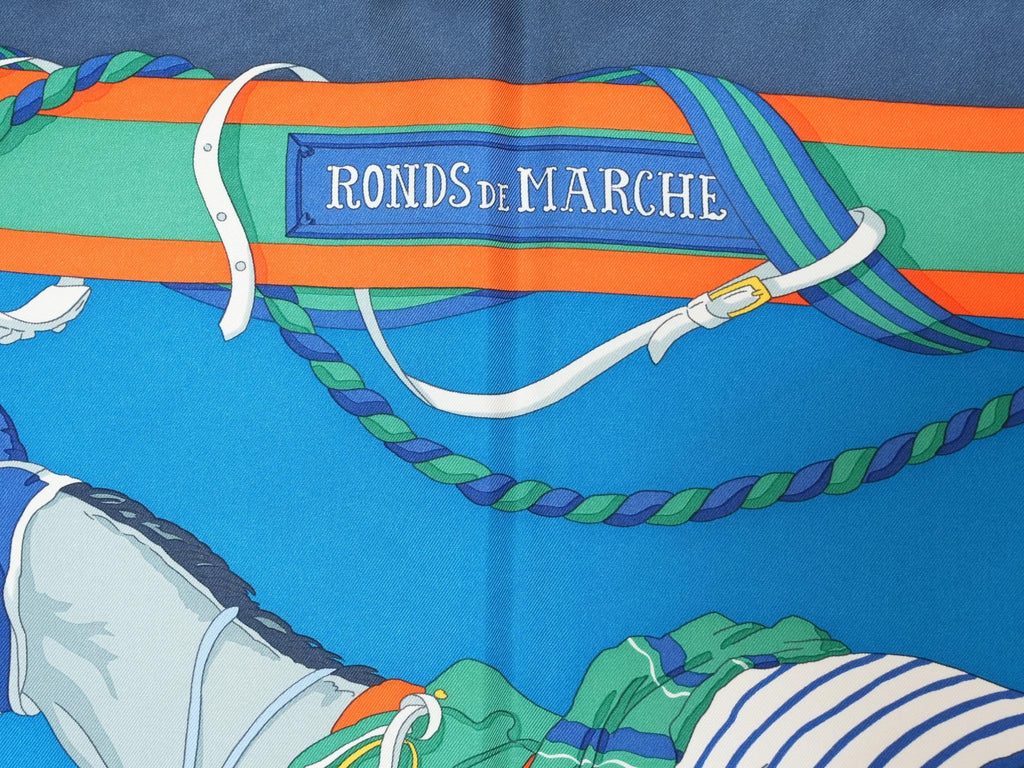 Hermes Ronds de Marche 90 cm silk Scarf blue Carre horse march 35"
