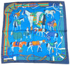 Hermes Ronds de Marche 90 cm silk Scarf blue Carre horse march 35"