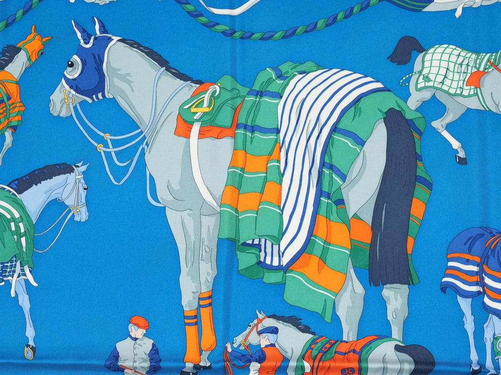 Hermes Ronds de Marche 90 cm silk Scarf blue Carre horse march 35"