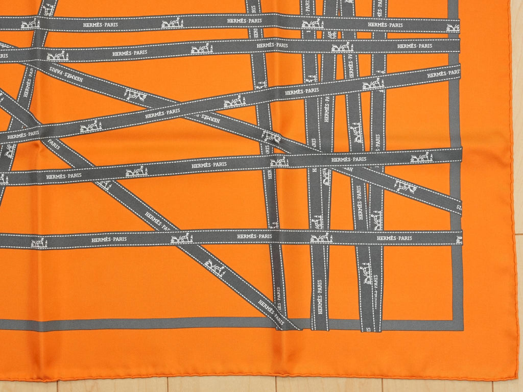 Hermes Scarf Bolduc by Jean Louis Dumas Silk 90 cm ribbon orange Carre 35" 049