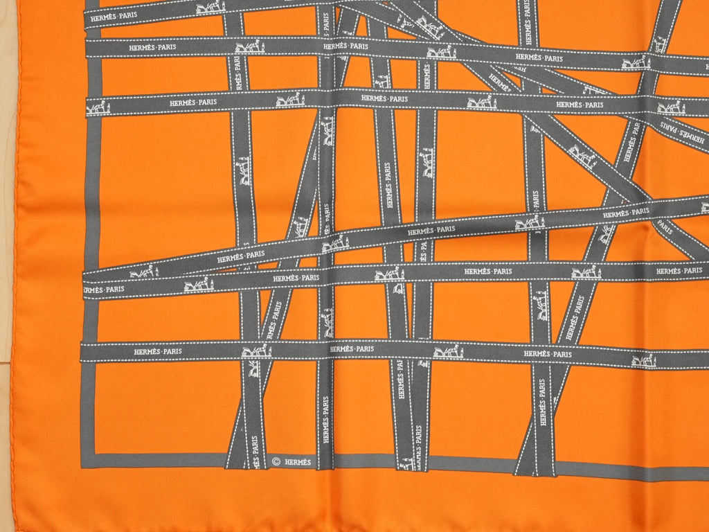 Hermes Scarf Bolduc by Jean Louis Dumas Silk 90 cm ribbon orange Carre 35" 049