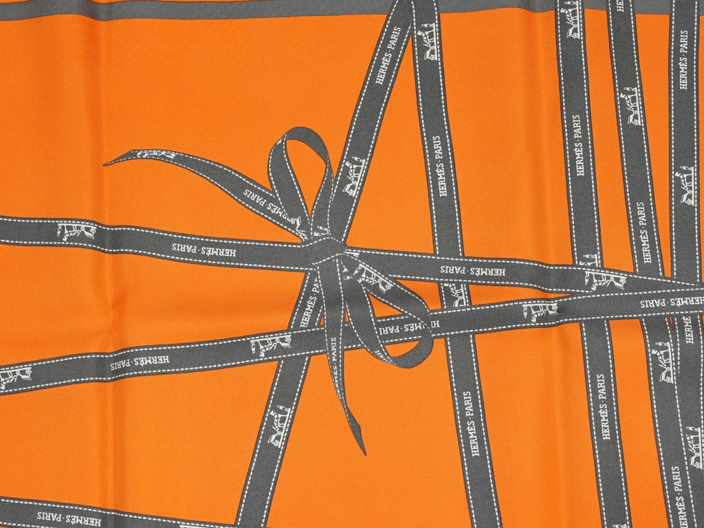 Hermes Scarf Bolduc by Jean Louis Dumas Silk 90 cm ribbon orange Carre 35" 049