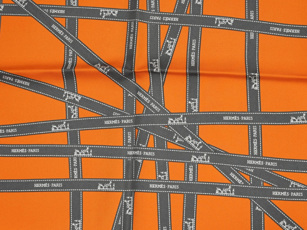 Hermes Scarf Bolduc by Jean Louis Dumas Silk 90 cm ribbon orange Carre 35" 049