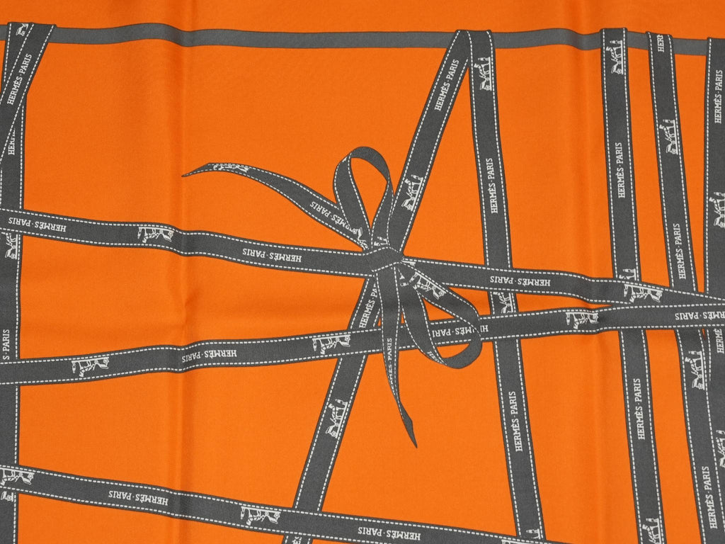 Hermes Scarf Bolduc by Jean Louis Dumas Silk 90 cm ribbon orange Carre 35" 049
