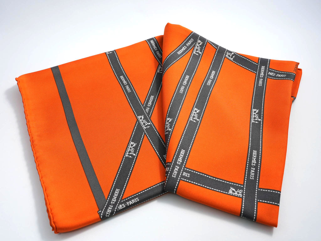Hermes Scarf Bolduc by Jean Louis Dumas Silk 90 cm ribbon orange Carre 35" 049
