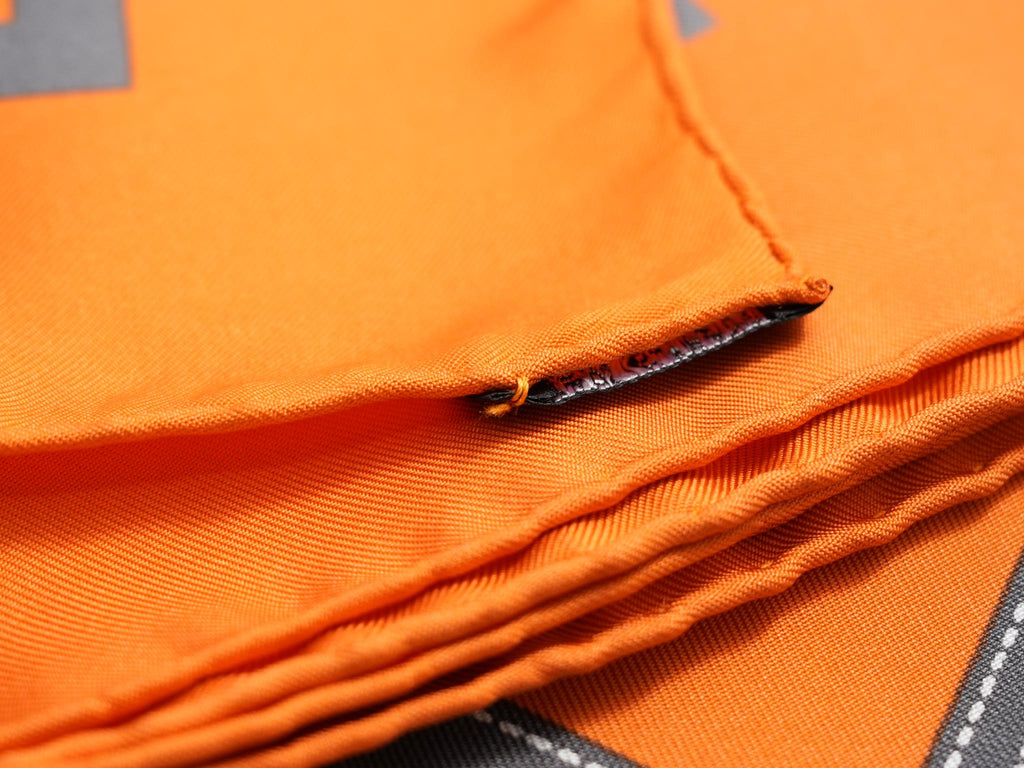 Hermes Scarf Bolduc by Jean Louis Dumas Silk 90 cm ribbon orange Carre 35" 049