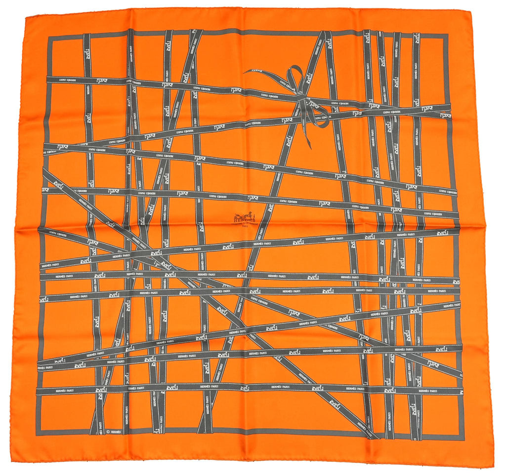 Hermes Scarf Bolduc by Jean Louis Dumas Silk 90 cm ribbon orange Carre 35" 049